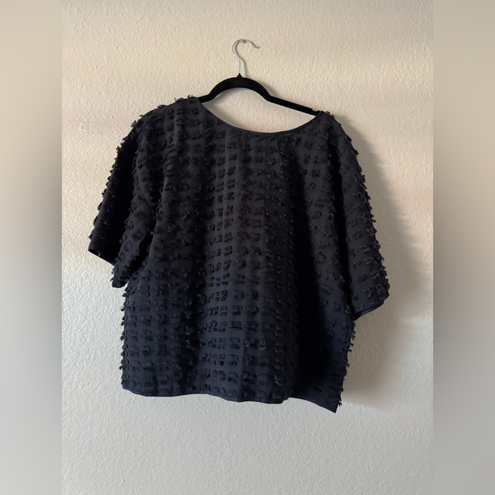 Tibi Navy Textured Tie up Back Top